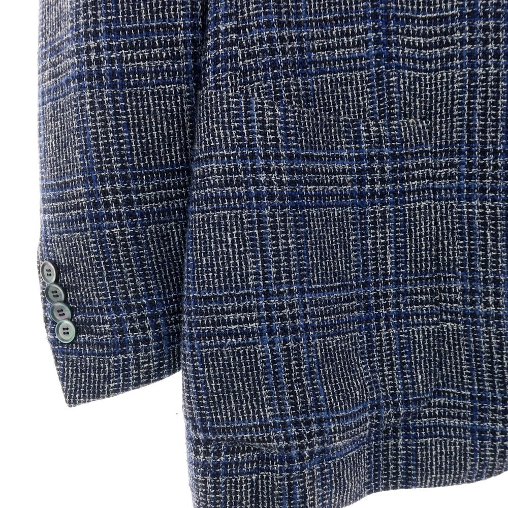 【中古】スティレ ラティーノ STILE LATINO シルクリネンコットン チェック 3B テーラードジャケット ネイビーxブラック【サイズ44】【 状態ランクB 】【 メンズ 】