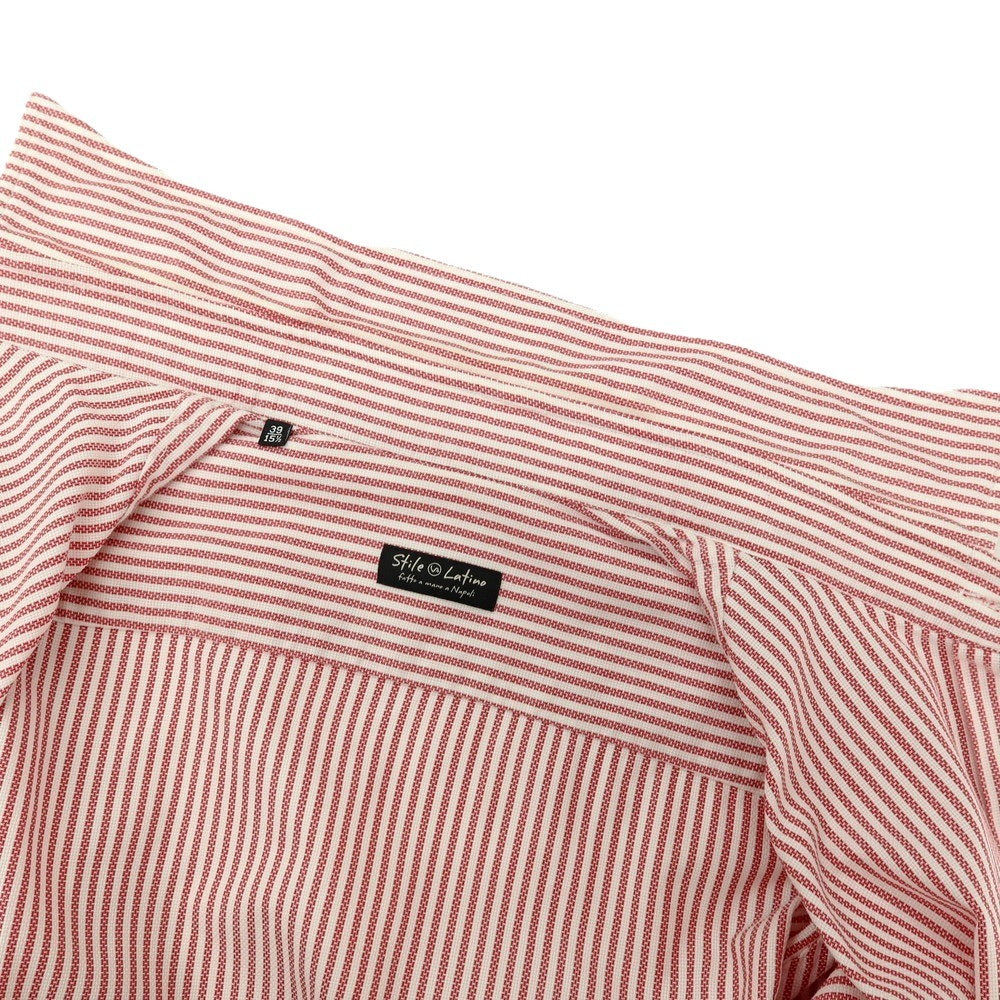 【中古】スティレ ラティーノ STILE LATINO コットン ストライプ レギュラーカラー ドレスシャツ レッドxホワイト【サイズ39】【 状態ランクC 】【 メンズ 】