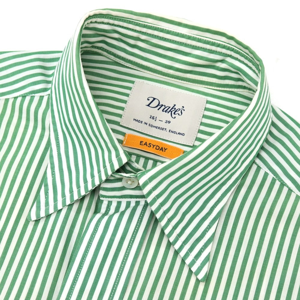 【中古】ドレイクス DRAKES EASYDAY コットン ストライプ レギュラーカラー ドレスシャツ グリーンxホワイト【サイズ39】【 状態ランクC 】【 メンズ 】
