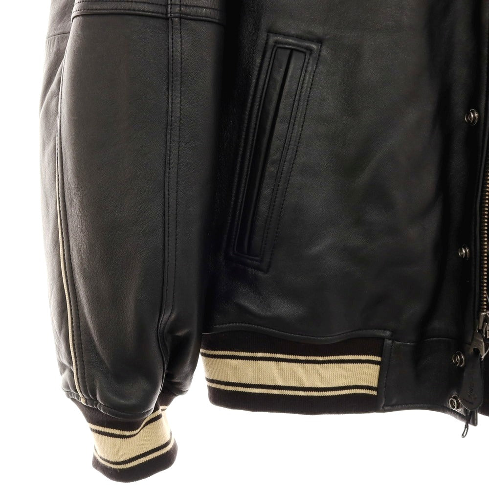 【中古】アヴィレックス AVIREX × Mr.BROTHERS CUT CLUB 2025年秋冬 VARSITY JACKET 羊革 中綿入り レザーブルゾン ブラック【サイズM】【 状態ランクA 】【 メンズ 】
