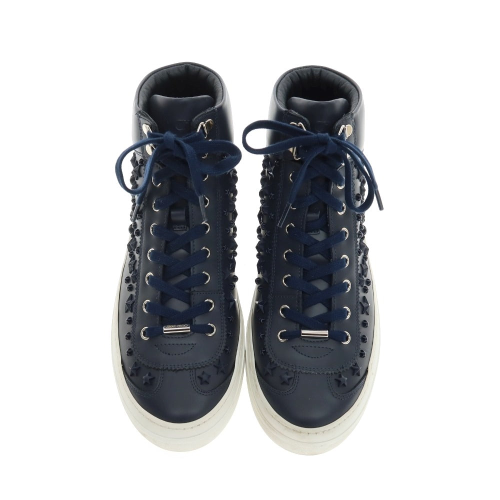 【SALE10%OFF/返品不可】【中古】ジミーチュウ JIMMY CHOO レザー ハイカットスニーカー ネイビー【 サイズ41 1/2 】【 状態ランクB 】【 メンズ 】