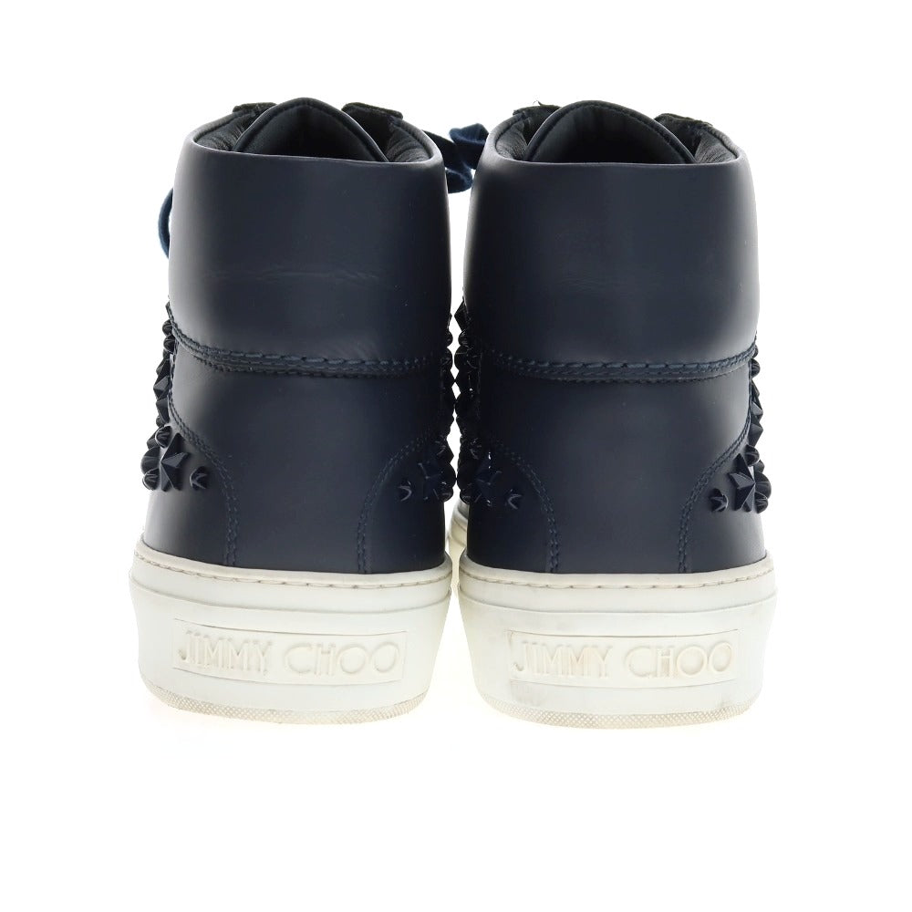【SALE10%OFF/返品不可】【中古】ジミーチュウ JIMMY CHOO レザー ハイカットスニーカー ネイビー【 サイズ41 1/2 】【 状態ランクB 】【 メンズ 】