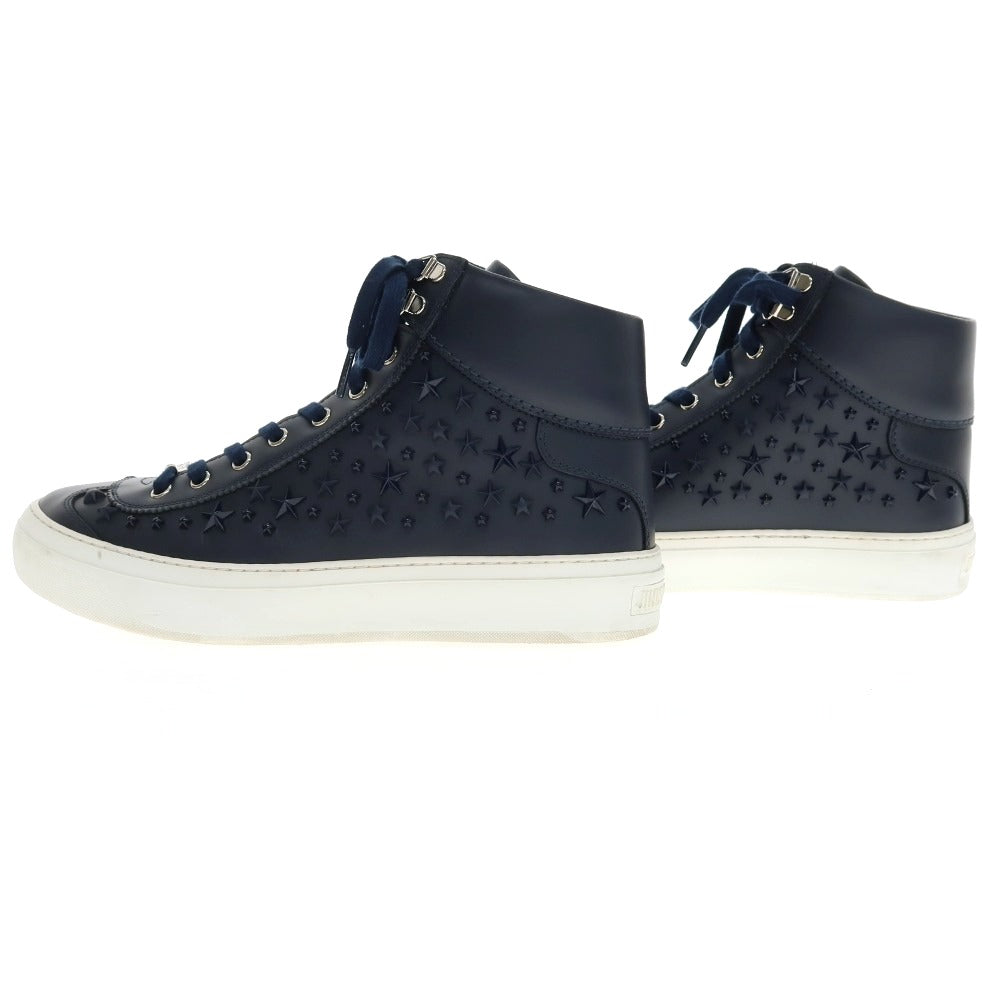 【SALE10%OFF/返品不可】【中古】ジミーチュウ JIMMY CHOO レザー ハイカットスニーカー ネイビー【 サイズ41 1/2 】【 状態ランクB 】【 メンズ 】