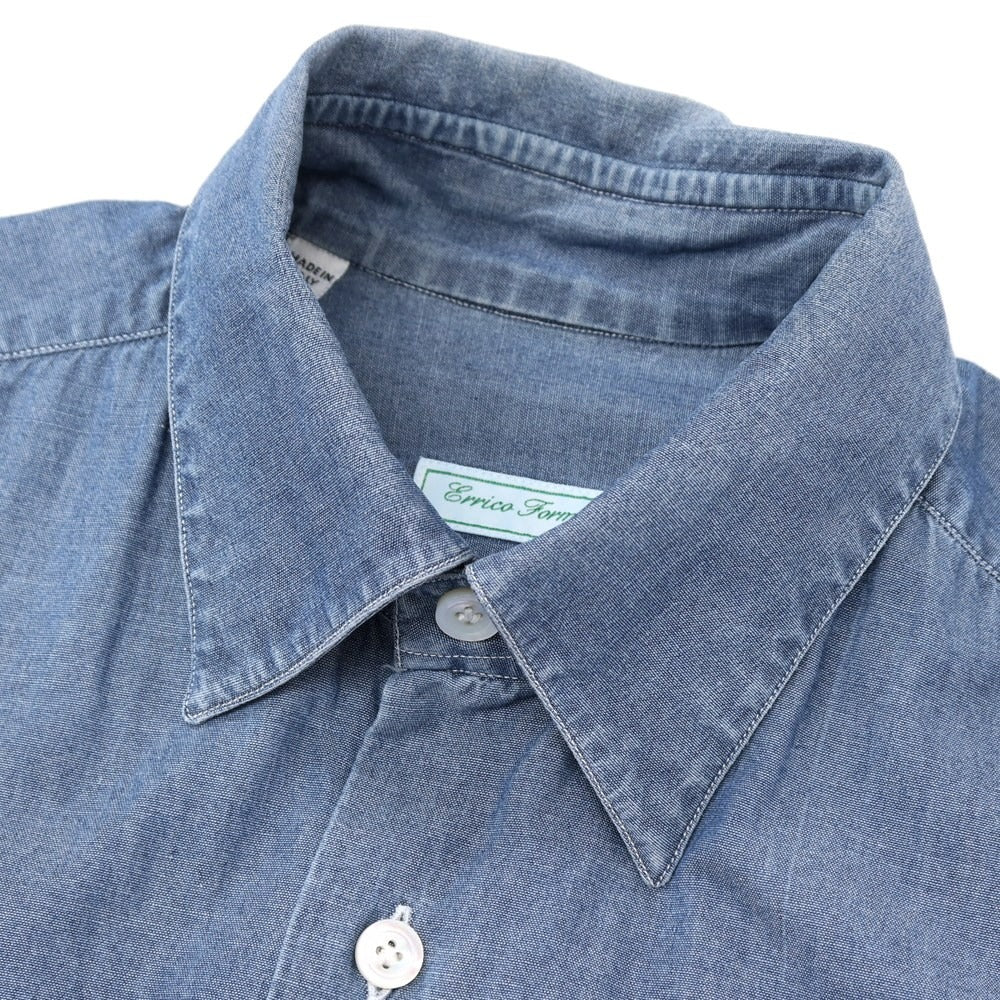 【中古】エリコフォルミコラ ERRICO FORMICOLA コットン ダンガリー レギュラーカラー カジュアルシャツ ネイビー【サイズ37】【 状態ランクC 】【 メンズ 】