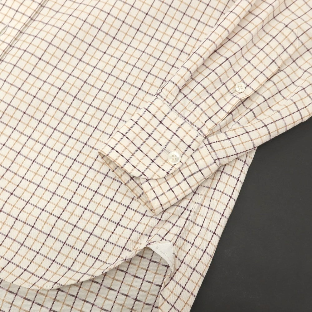 【中古】エリコフォルミコラ ERRICO FORMICOLA コットン チェック ボタンダウン カジュアルシャツ ホワイトxボルドー【サイズ37】【 状態ランクD 】【 メンズ 】