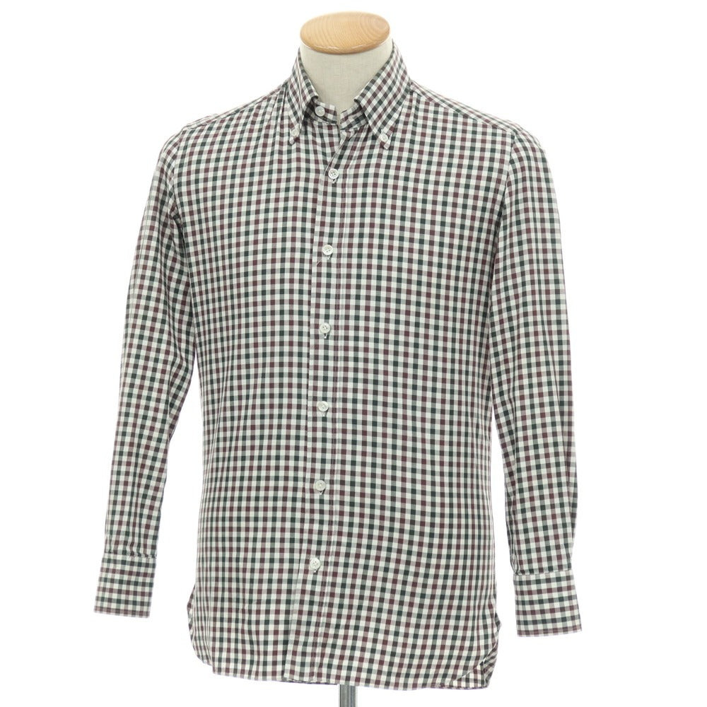 【中古】エリコフォルミコラ ERRICO FORMICOLA コットン チェック ボタンダウン カジュアルシャツ グリーンxブラウン【サイズ37】【 状態ランクD 】【 メンズ 】
