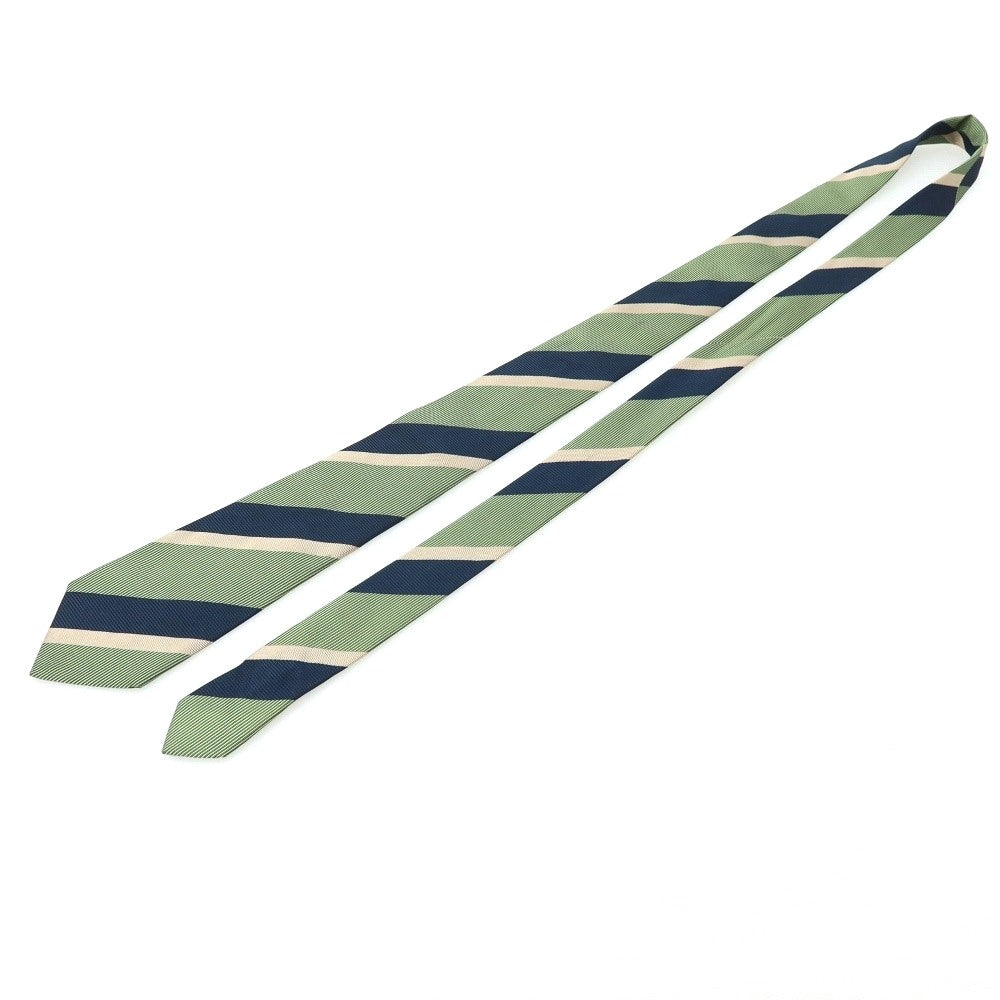 【中古】フランコバッシ FRANCO BASSI シルク ストライプ柄ネクタイ ライトグリーンxネイビー【 状態ランクC 】【 メンズ 】