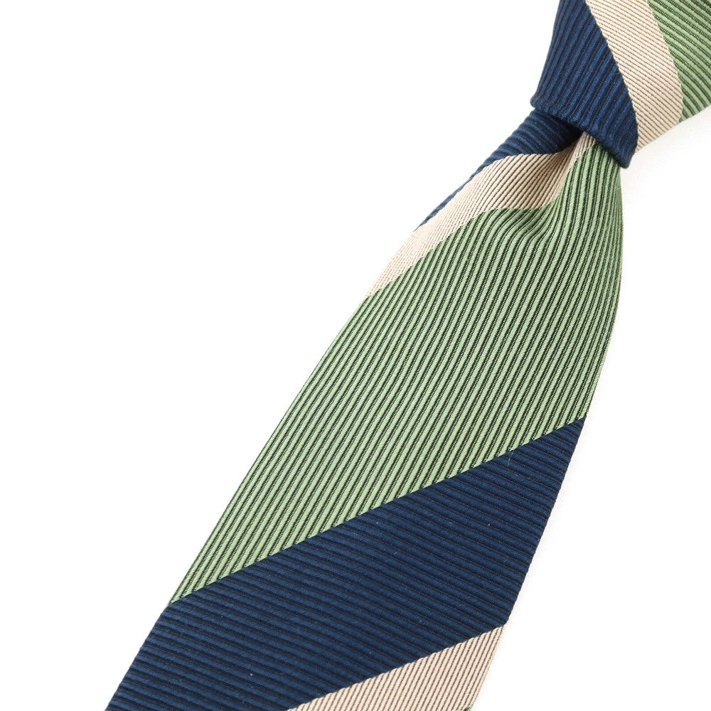 【中古】フランコバッシ FRANCO BASSI シルク ストライプ柄ネクタイ ライトグリーンxネイビー【 状態ランクC 】【 メンズ 】