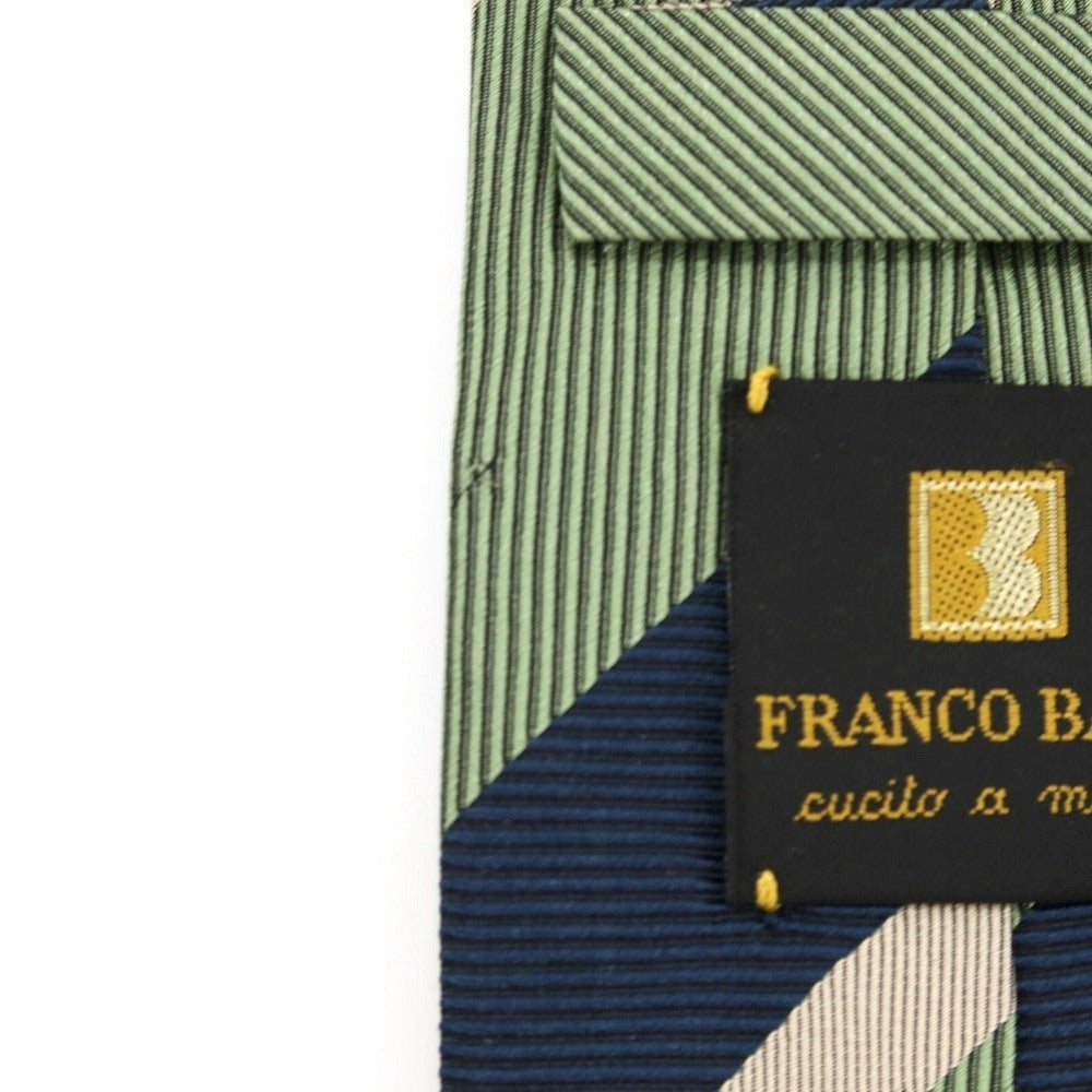 【中古】フランコバッシ FRANCO BASSI シルク ストライプ柄ネクタイ ライトグリーンxネイビー【 状態ランクC 】【 メンズ 】