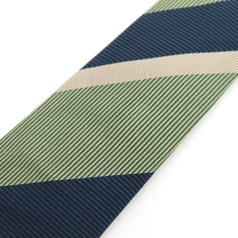 【中古】フランコバッシ FRANCO BASSI シルク ストライプ柄ネクタイ ライトグリーンxネイビー【 状態ランクC 】【 メンズ 】