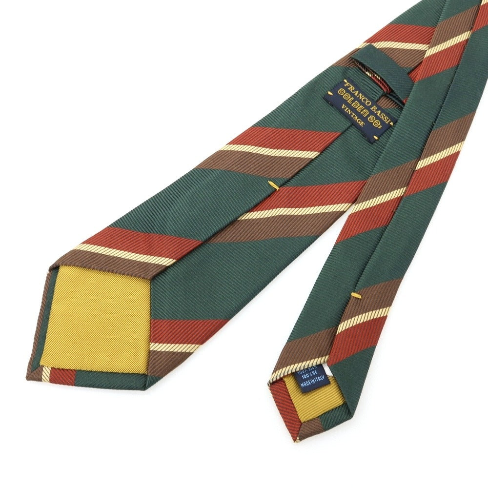 【中古】フランコバッシ FRANCO BASSI シルク ストライプ柄ネクタイ グリーンxブラウン【 状態ランクB 】【 メンズ 】