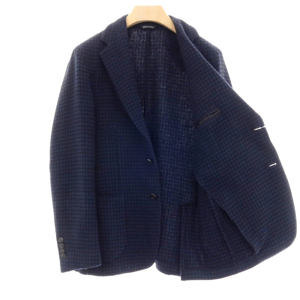 【中古】ジャン パオロ GIAM PAOLO ウールナイロン ハウンドトゥース 2B テーラードジャケット ネイビーxブラック【サイズ48】【 状態ランクB 】【 メンズ 】