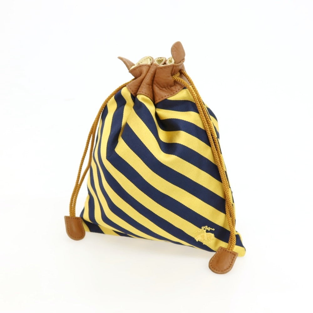 【中古】ブルックスブラザーズ Brooks Brothers シルク系 巾着ポーチ ネイビーxイエロー【 状態ランクC 】【 メンズ 】