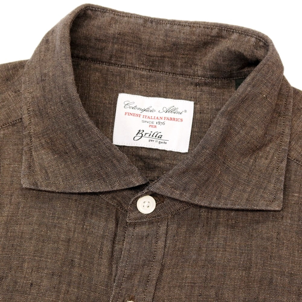 【中古】ブリッラ ペル イル グスト Brilla per il gusto リネン ワイドカラー カジュアルシャツ ブラウン【サイズL】【 状態ランクB 】【 メンズ 】