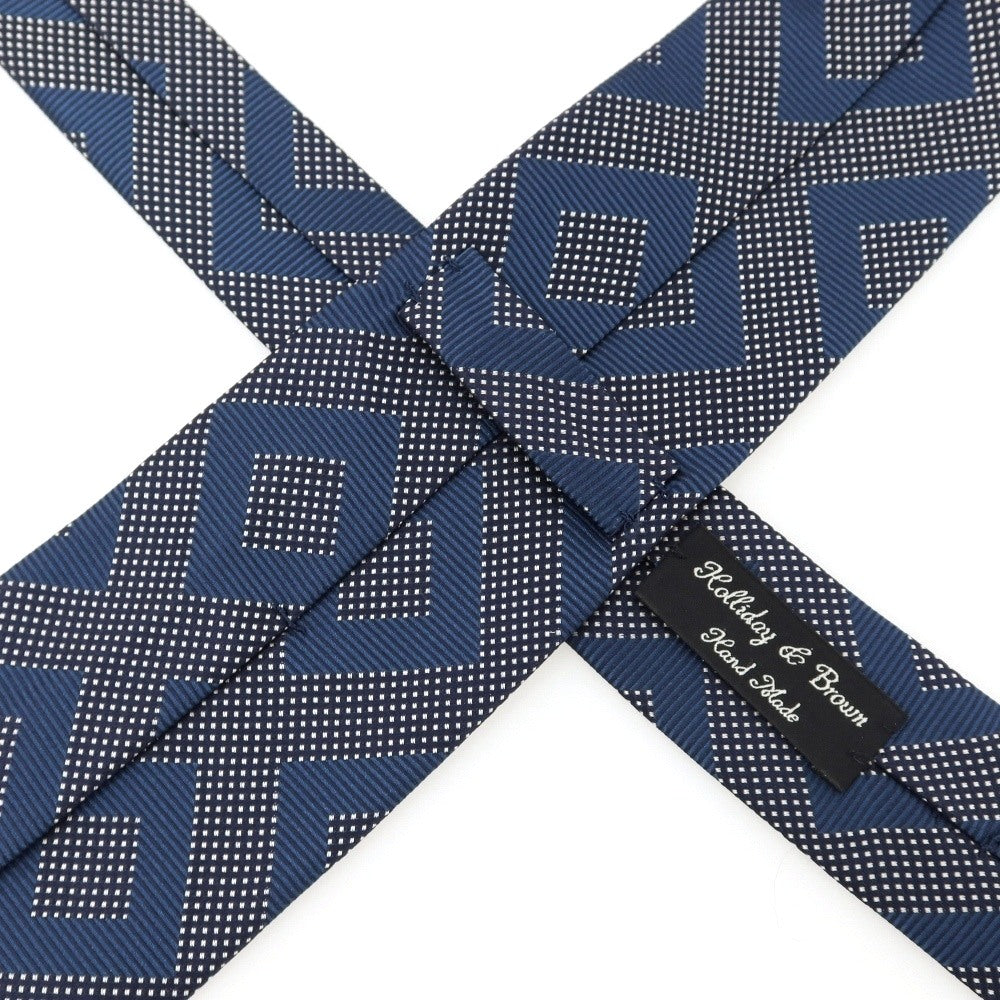 【中古】ホリデイ アンド ブラウン HOLLIDAY & BROWN ダイヤ柄 シルク ネクタイ ネイビーxオフホワイト【 状態ランクB 】【 メンズ 】