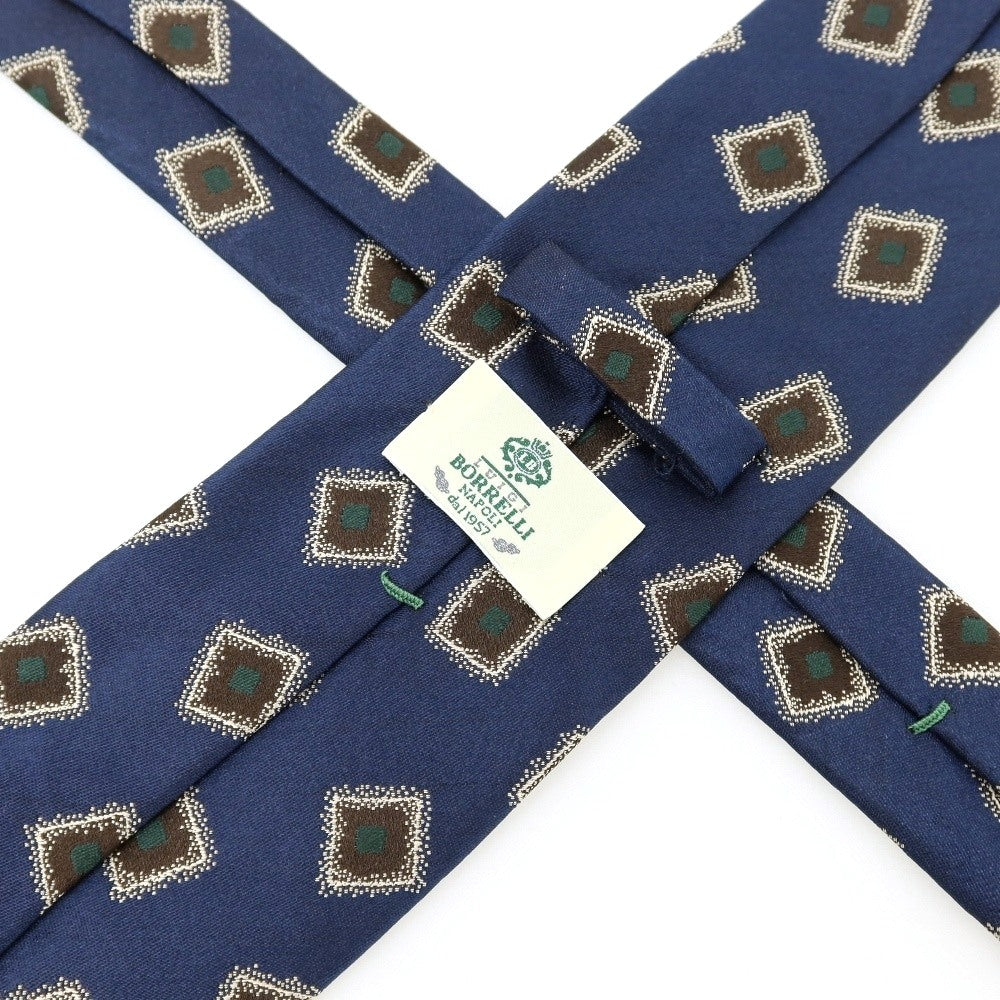 【中古】ルイジ ボレッリ Luigi Borrelli シルク 小紋柄ネクタイ ネイビーxブラウン【 状態ランクB 】【 メンズ 】