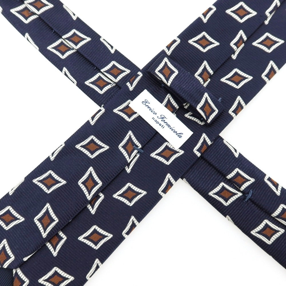 【中古】エリコフォルミコラ ERRICO FORMICOLA シルク 小紋柄ネクタイ ネイビーxブラウン【 状態ランクB 】【 メンズ 】