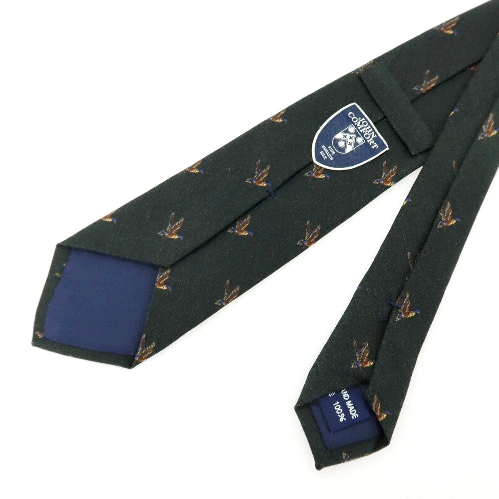 【中古】ジョン コンフォート JOHN COMFORT 鳥柄 プリント ウール ネクタイ ダークグリーン【 状態ランクB 】【 メンズ 】