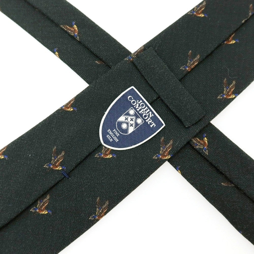 【中古】ジョン コンフォート JOHN COMFORT 鳥柄 プリント ウール ネクタイ ダークグリーン【 状態ランクB 】【 メンズ 】