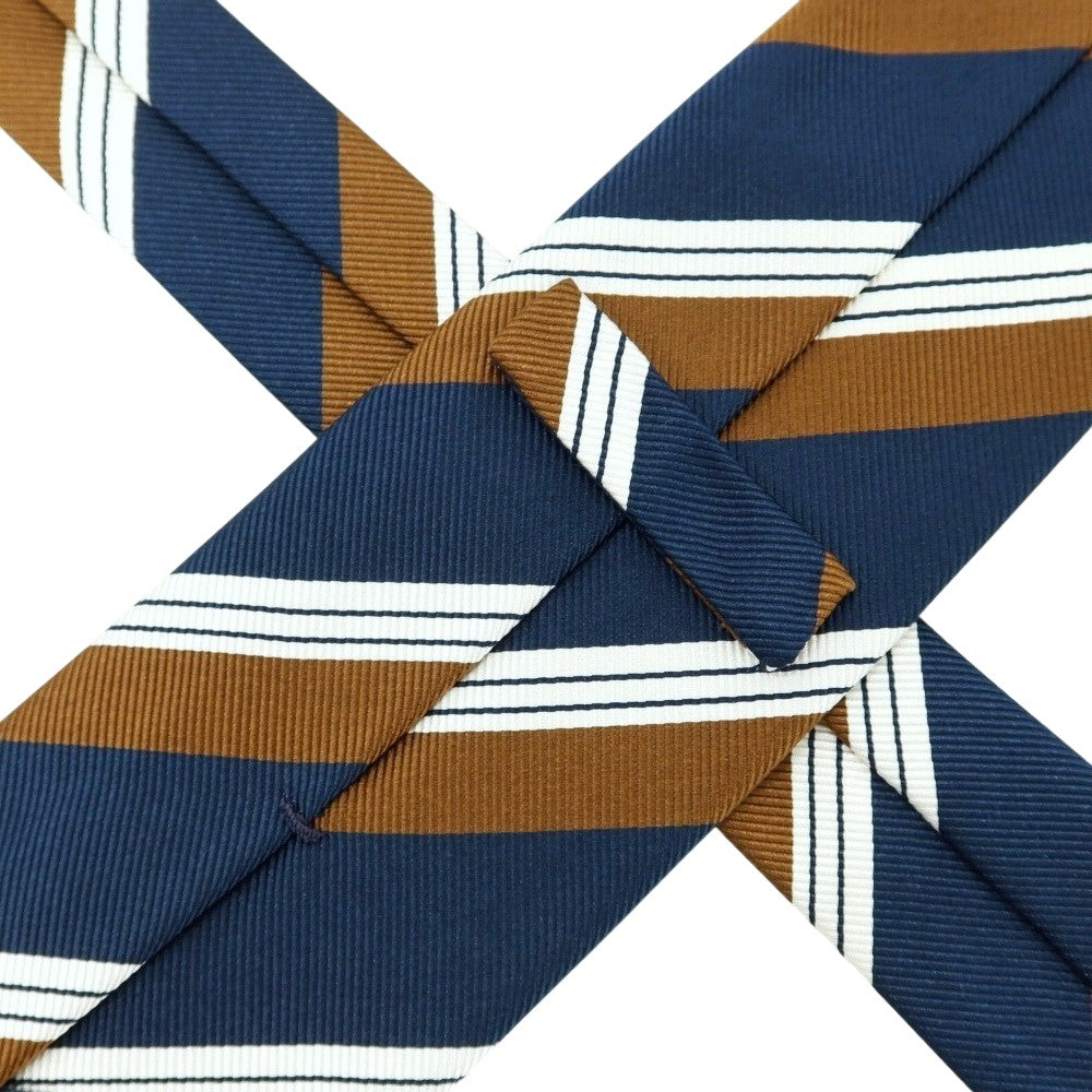 【中古】ステファノ ビジ stefano bigi シルク レップ ストライプ柄ネクタイ ネイビーxブラウン【 状態ランクB 】【 メンズ 】