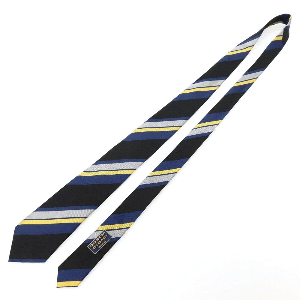 【中古】フランコバッシ FRANCO BASSI GOLDEN 80’s シルク ストライプ柄ネクタイ ブラックxダークブルー【 状態ランクB 】【 メンズ 】