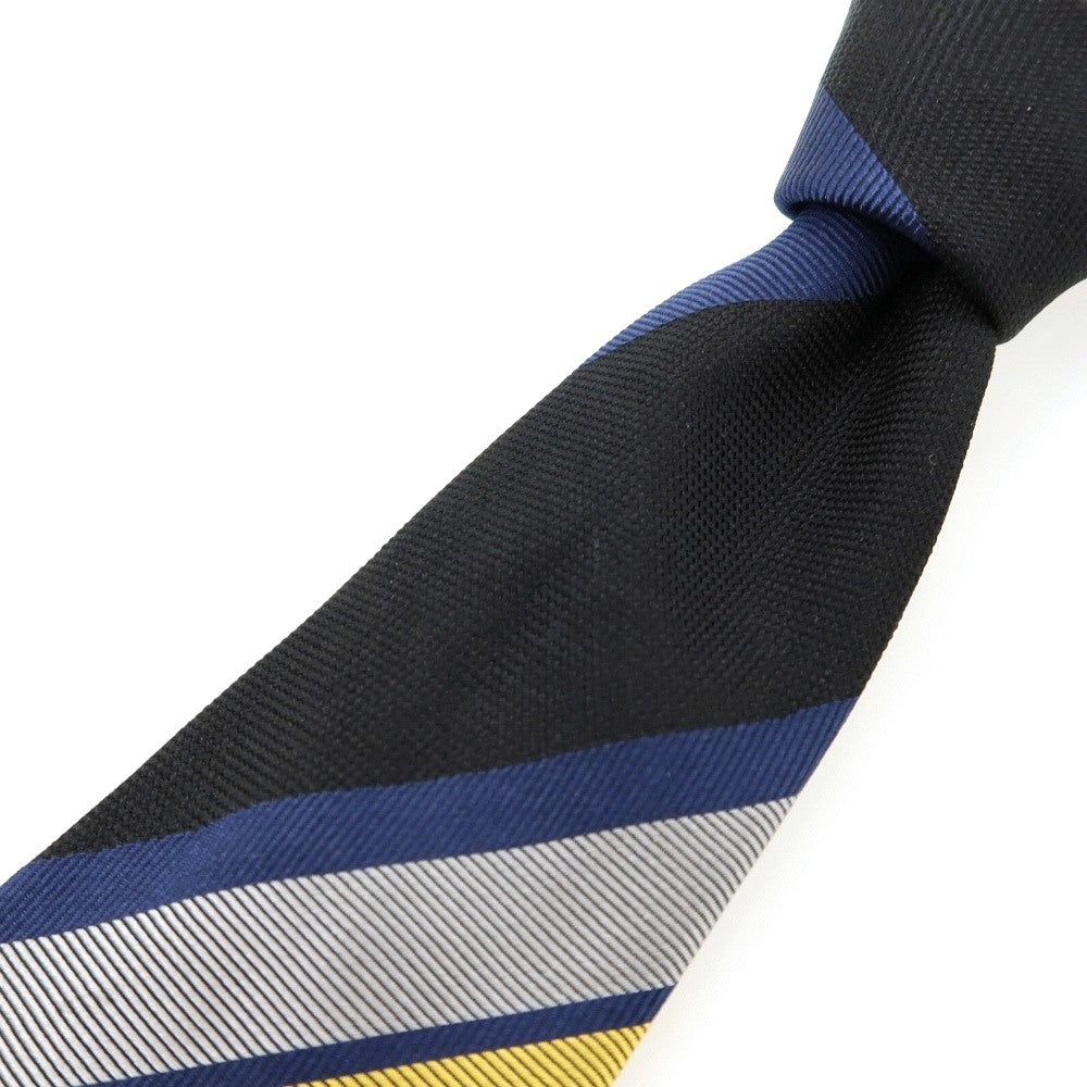 【中古】フランコバッシ FRANCO BASSI GOLDEN 80’s シルク ストライプ柄ネクタイ ブラックxダークブルー【 状態ランクB 】【 メンズ 】