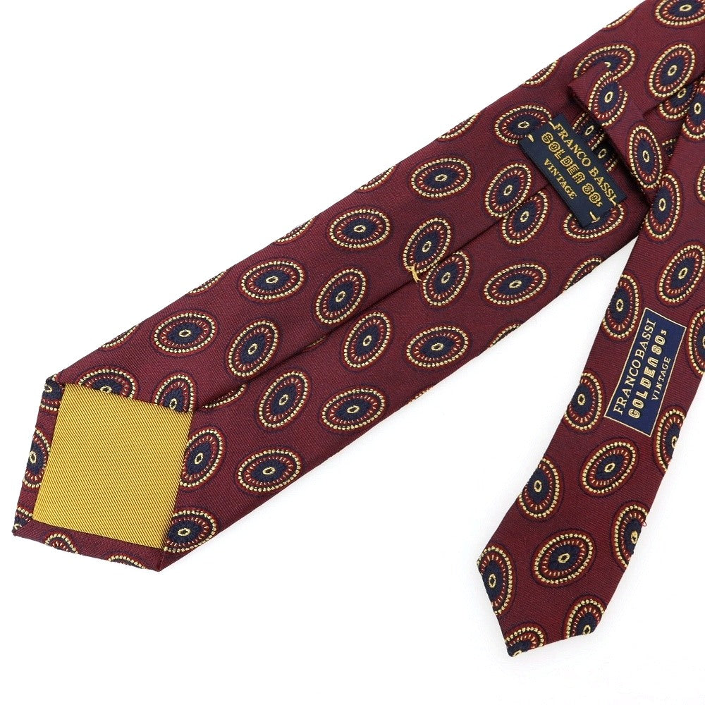 【中古】フランコバッシ FRANCO BASSI GOLDEN 80’s シルク 小紋柄ネクタイ ボルドーxイエローベージュ【 状態ランクB 】【 メンズ 】
