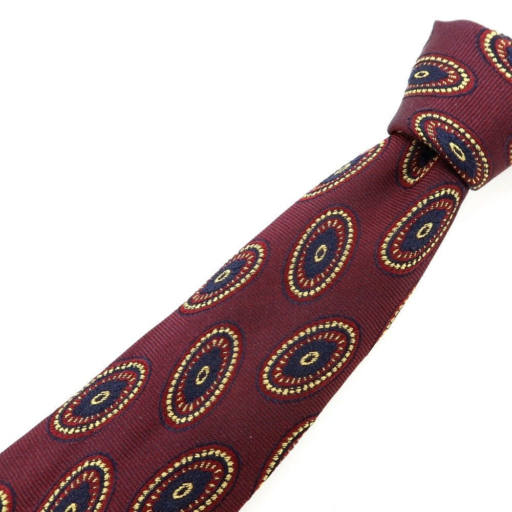 【中古】フランコバッシ FRANCO BASSI GOLDEN 80’s シルク 小紋柄ネクタイ ボルドーxイエローベージュ【 状態ランクB 】【 メンズ 】