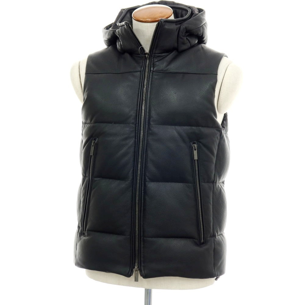【中古】ジョゼフオム JOSEPH HOMME ゴートレザー スタンドカラー ダブルジップ ダウンベスト ブラック【サイズ46】【 状態ランクA 】【 メンズ 】