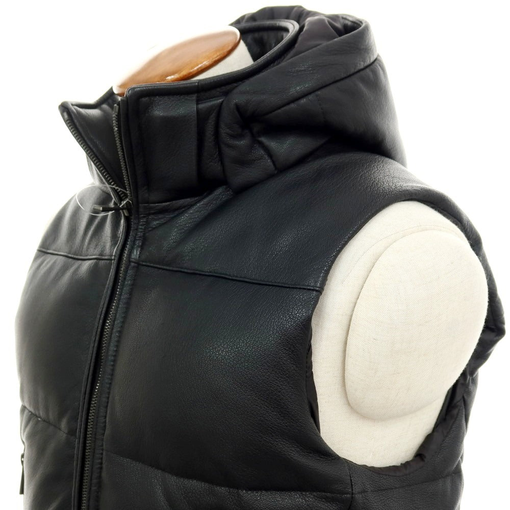 【中古】ジョゼフオム JOSEPH HOMME ゴートレザー スタンドカラー ダブルジップ ダウンベスト ブラック【サイズ46】【 状態ランクA 】【 メンズ 】