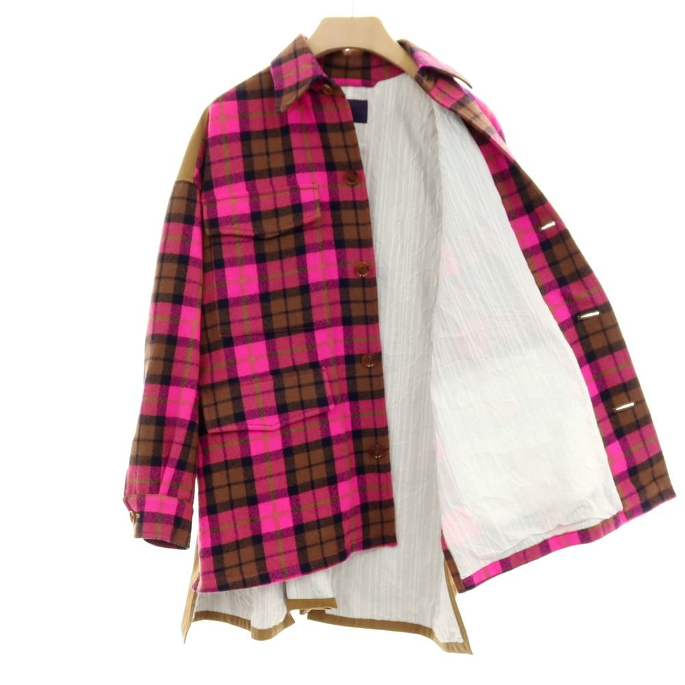 【中古】トゥモローランド TOMORROWLAND ウール×コットン チェック 切り替え ミリタリージャケット 蛍光ピンクxブラウン【サイズS】【 状態ランクB 】【 メンズ 】