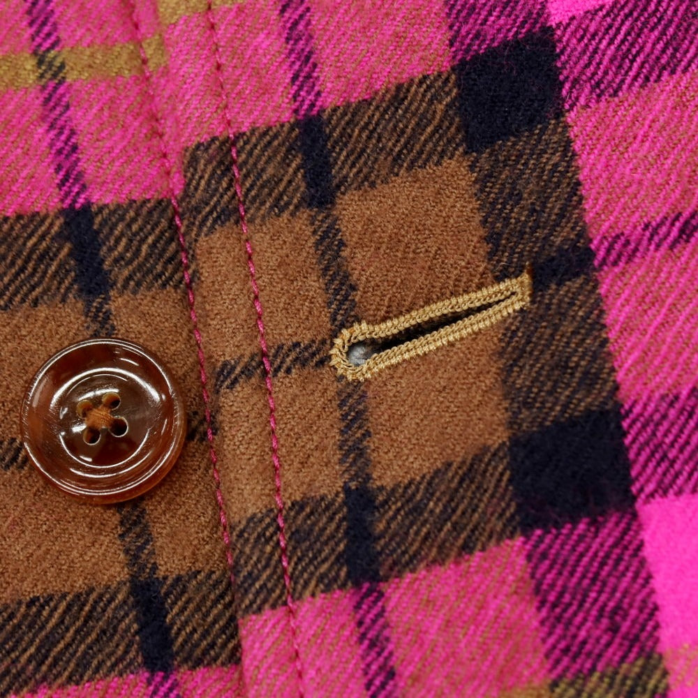 【中古】トゥモローランド TOMORROWLAND ウール×コットン チェック 切り替え ミリタリージャケット 蛍光ピンクxブラウン【サイズS】【 状態ランクB 】【 メンズ 】