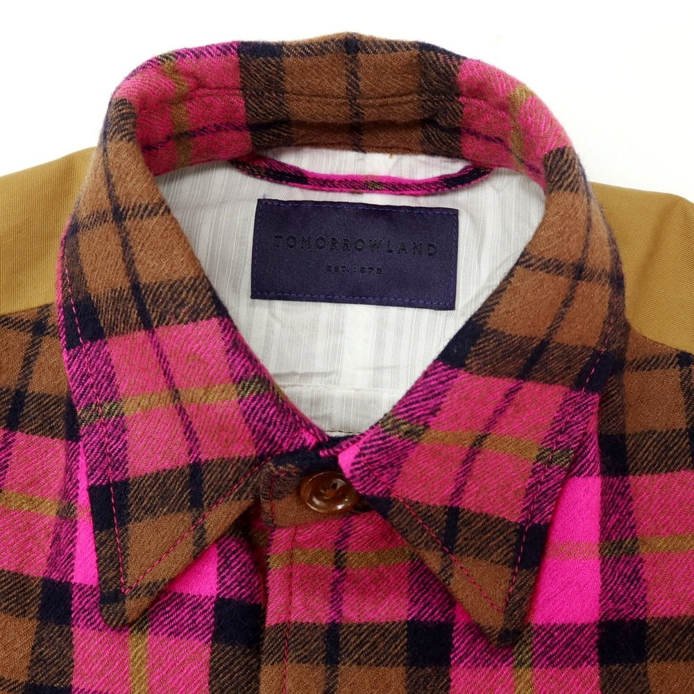 【中古】トゥモローランド TOMORROWLAND ウール×コットン チェック 切り替え ミリタリージャケット 蛍光ピンクxブラウン【サイズS】【 状態ランクB 】【 メンズ 】