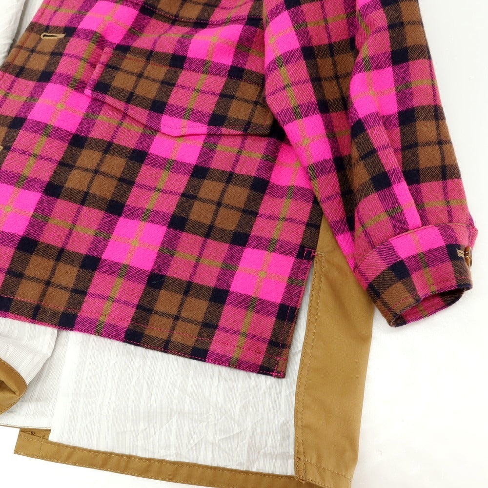 【中古】トゥモローランド TOMORROWLAND ウール×コットン チェック 切り替え ミリタリージャケット 蛍光ピンクxブラウン【サイズS】【 状態ランクB 】【 メンズ 】