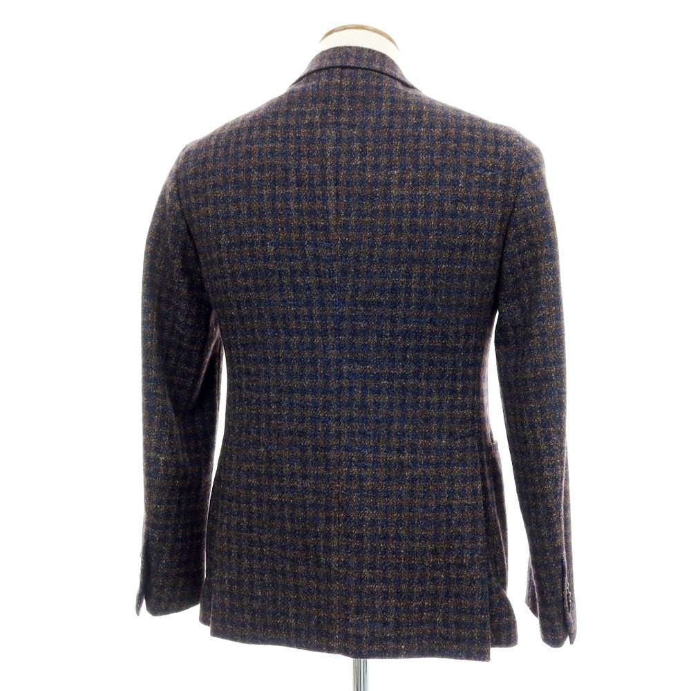 【中古】タリアトーレ TAGLIATORE ウールナイロンシルクリネン チェック 2B テーラードジャケット ブラウンxネイビー【サイズ46】【 状態ランクB 】【 メンズ 】