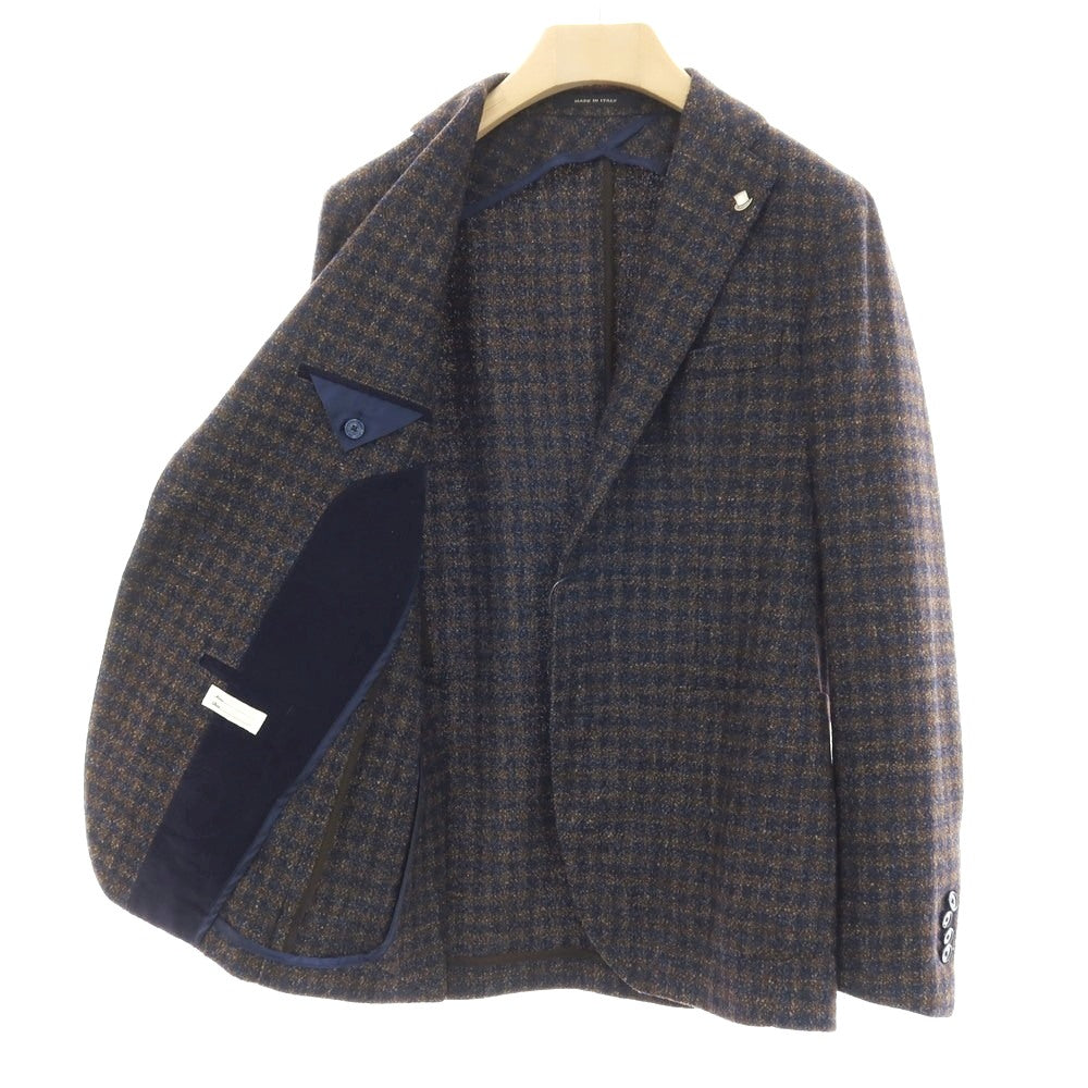 【中古】タリアトーレ TAGLIATORE ウールナイロンシルクリネン チェック 2B テーラードジャケット ブラウンxネイビー【サイズ46】【 状態ランクB 】【 メンズ 】