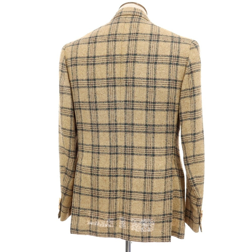 【中古】デペトリロ DE PETRILLO リネンナイロン チェック 3B テーラードジャケット ベージュxグリーン【サイズ50】【 状態ランクB 】【 メンズ 】