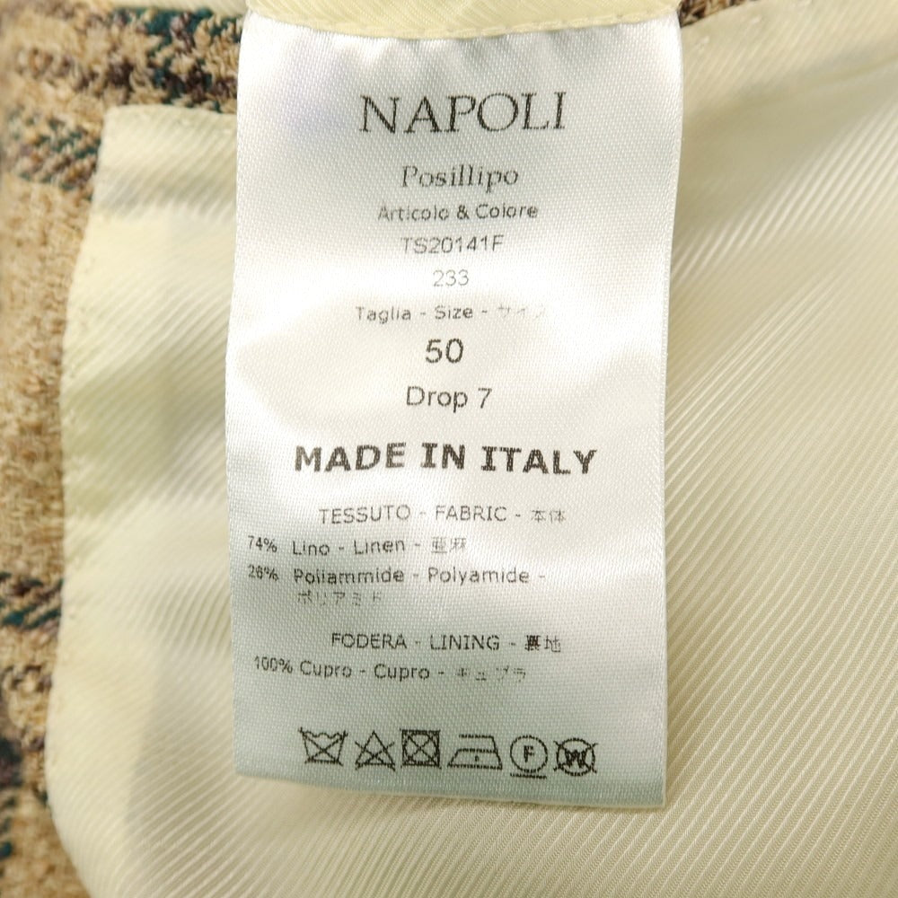 【中古】デペトリロ DE PETRILLO リネンナイロン チェック 3B テーラードジャケット ベージュxグリーン【サイズ50】【 状態ランクB 】【 メンズ 】