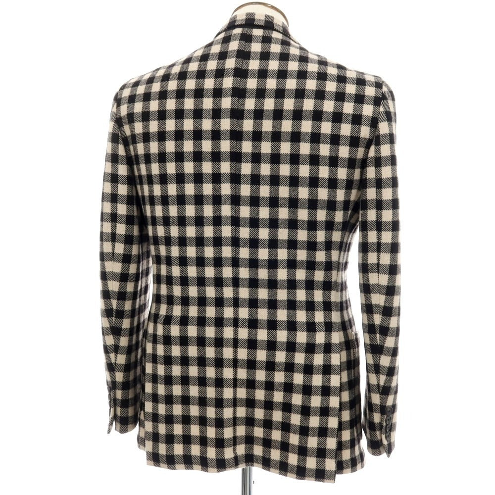 【中古】デペトリロ DE PETRILLO ウール チェック 3B テーラードジャケット ベージュxブラック【サイズ50 Drop 8】【 状態ランクB 】【 メンズ 】