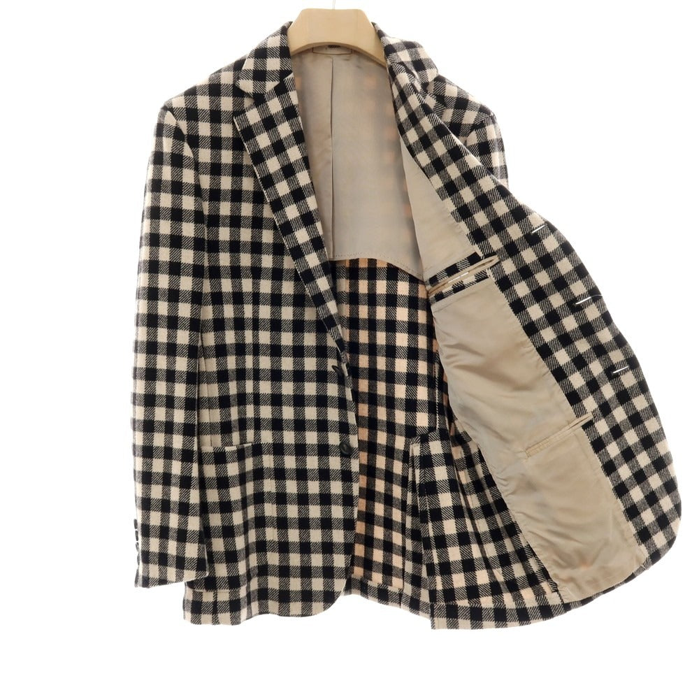【中古】デペトリロ DE PETRILLO ウール チェック 3B テーラードジャケット ベージュxブラック【サイズ50 Drop 8】【 状態ランクB 】【 メンズ 】