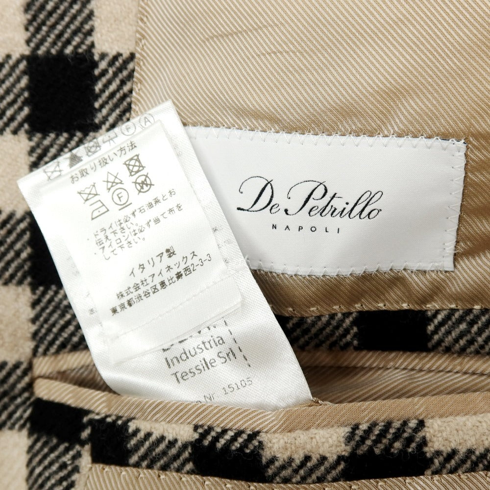 【中古】デペトリロ DE PETRILLO ウール チェック 3B テーラードジャケット ベージュxブラック【サイズ50 Drop 8】【 状態ランクB 】【 メンズ 】