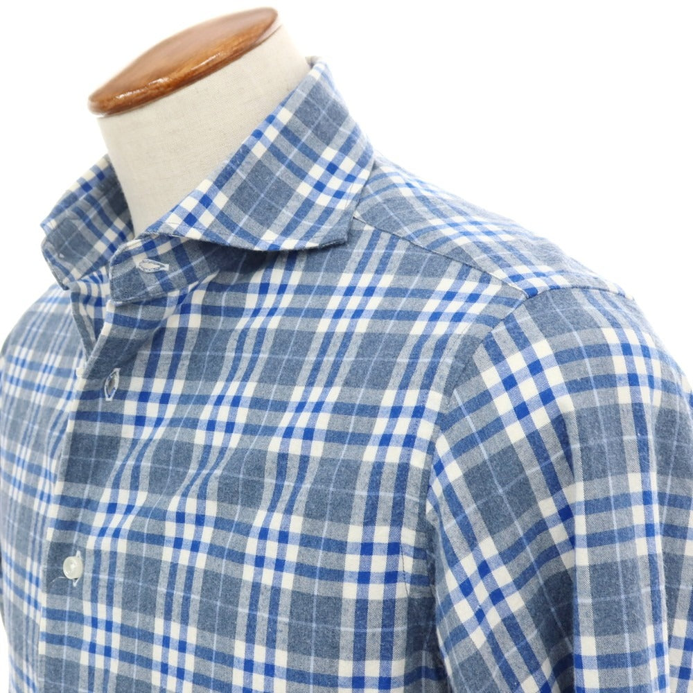 【中古】ビームスエフ BEAMS F コットン チェック ホリゾンタルカラー カジュアルシャツ ネイビーxブルー【サイズM】【 状態ランクC 】【 メンズ 】