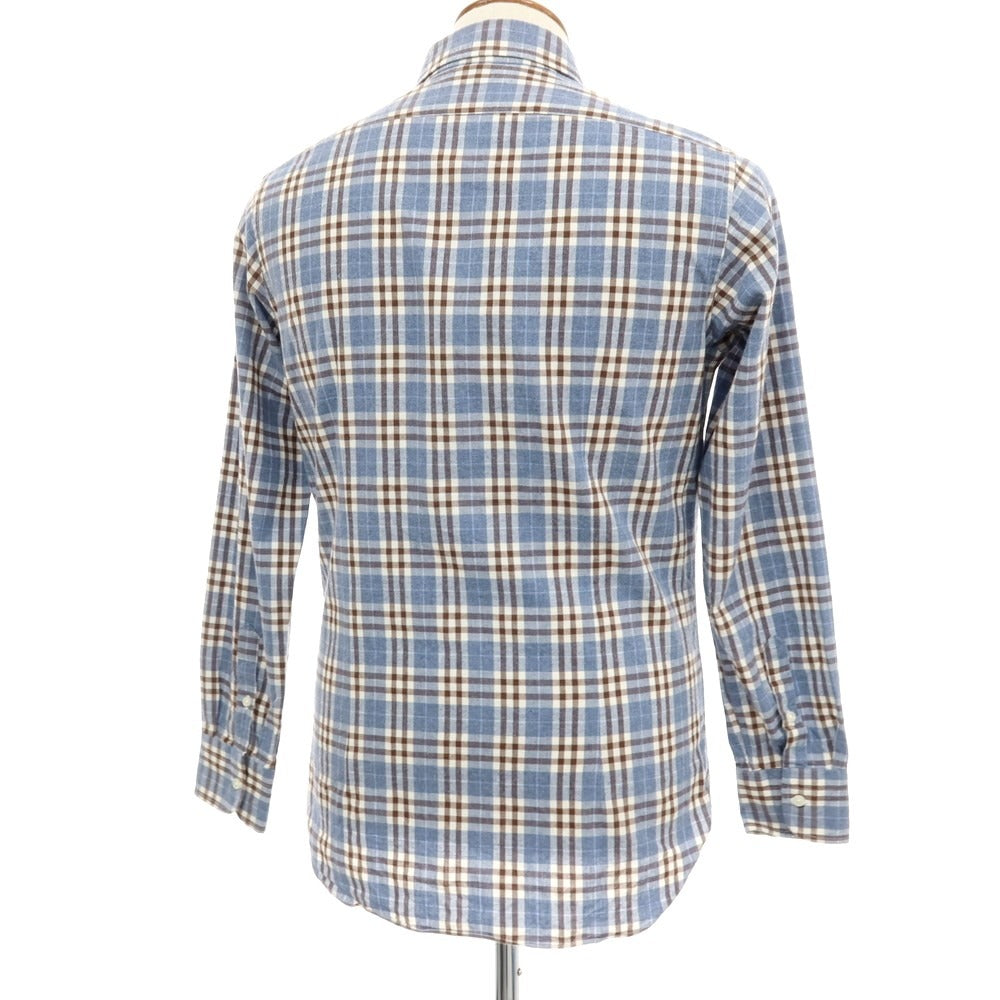 【中古】ビームスエフ BEAMS F コットン チェック ホリゾンタルカラー カジュアルシャツ ネイビーxブラウン【サイズM】【 状態ランクC 】【 メンズ 】