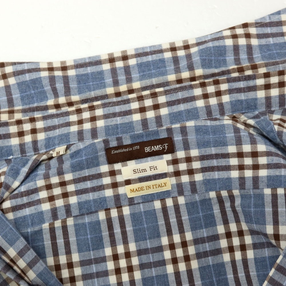 【中古】ビームスエフ BEAMS F コットン チェック ホリゾンタルカラー カジュアルシャツ ネイビーxブラウン【サイズM】【 状態ランクC 】【 メンズ 】