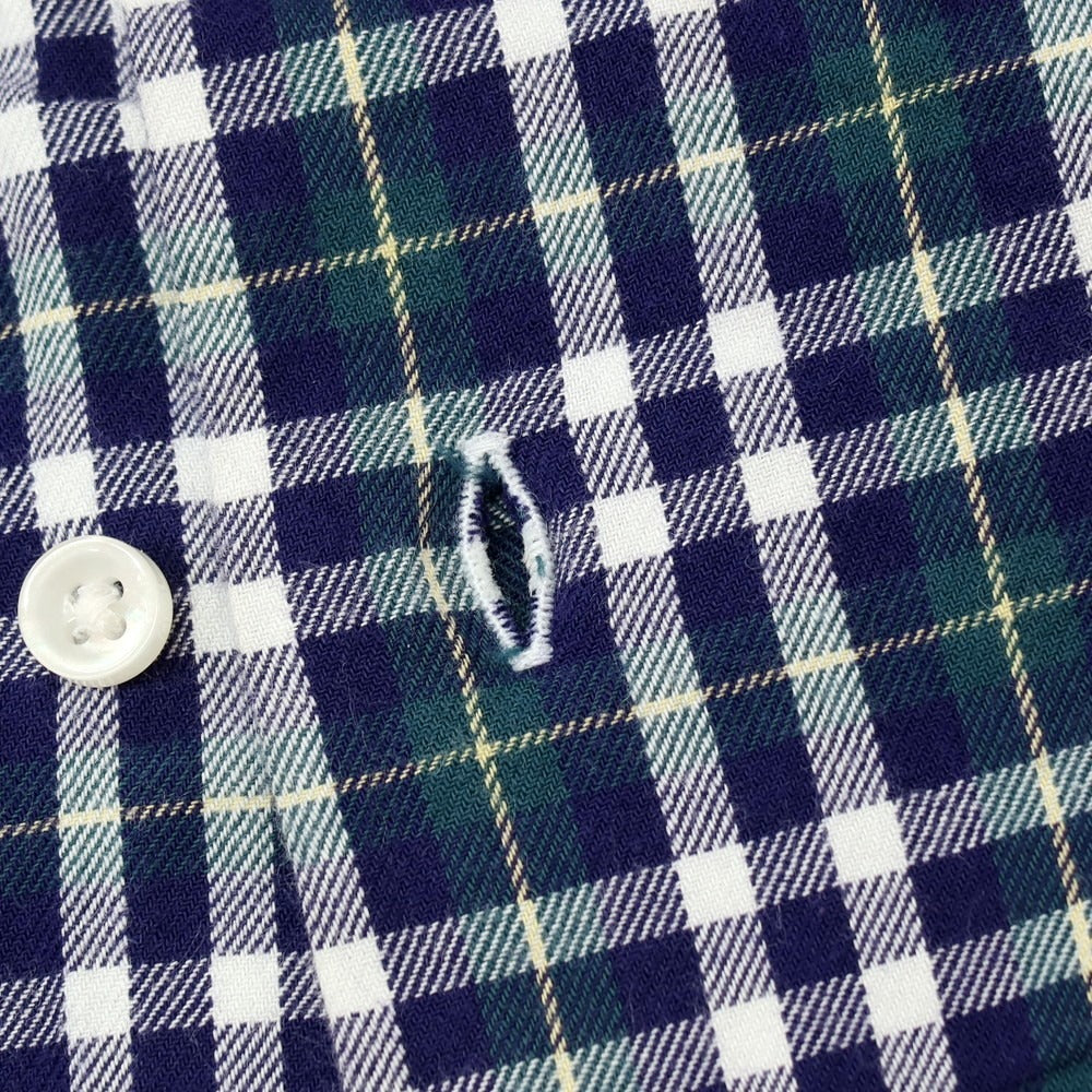 【中古】ビームスエフ BEAMS F コットン チェック ホリゾンタルカラー カジュアルシャツ ネイビーxグリーン【サイズM】【 状態ランクC 】【 メンズ 】