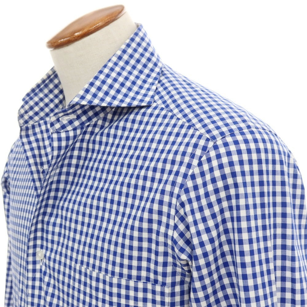 【中古】フェアファクス FAIRFAX コットン ギンガムチェック ホリゾンタルカラー カジュアルシャツ ブルーxホワイト【サイズ39】【 状態ランクC 】【 メンズ 】