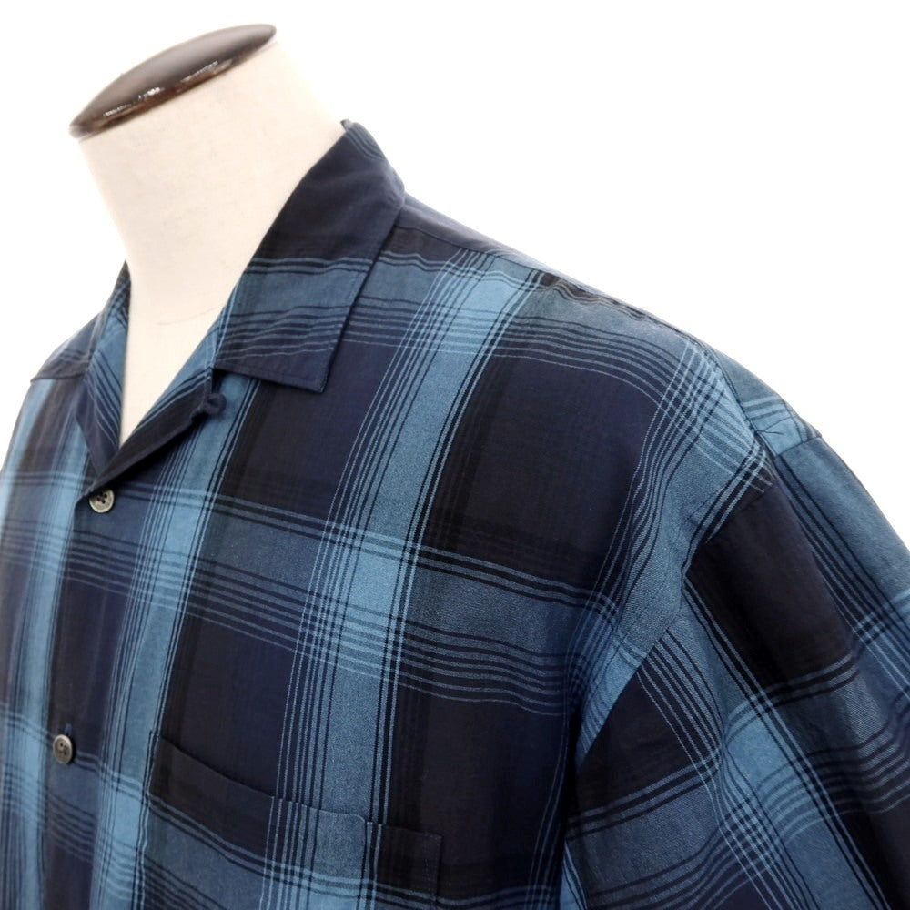 【中古】ビームス BEAMS the A コットン チェック オープンカラー 半袖シャツ ネイビーxブルー【サイズL】【 状態ランクB 】【 メンズ 】