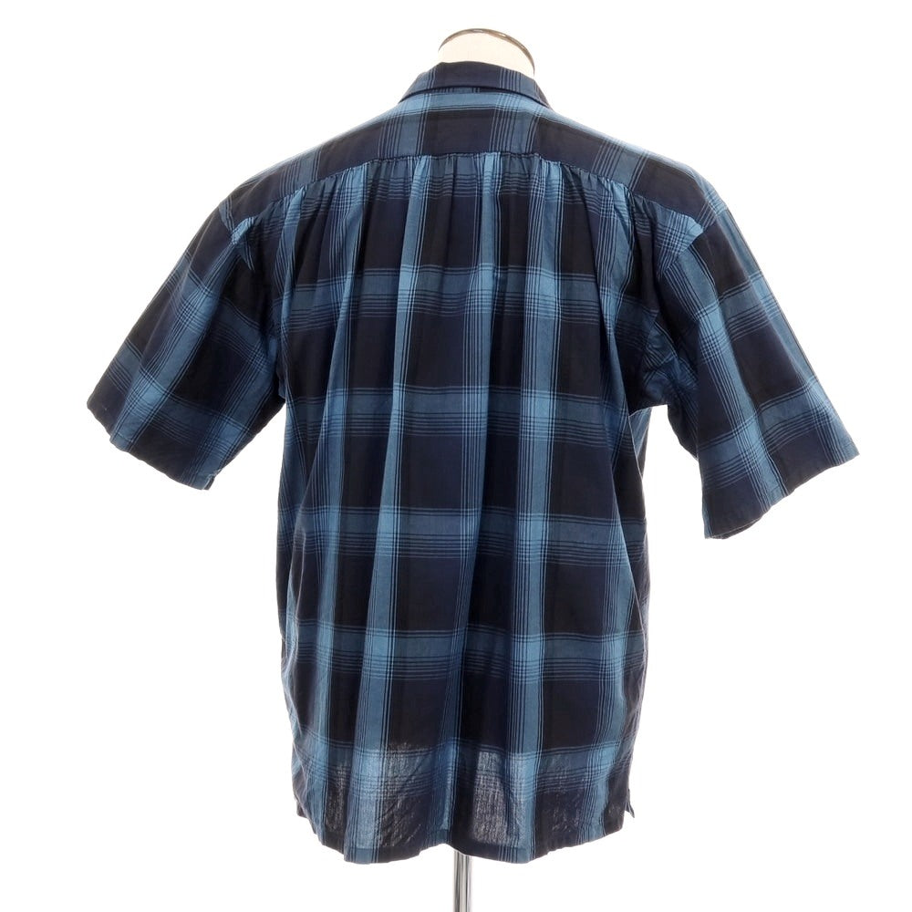 【中古】ビームス BEAMS the A コットン チェック オープンカラー 半袖シャツ ネイビーxブルー【サイズL】【 状態ランクB 】【 メンズ 】