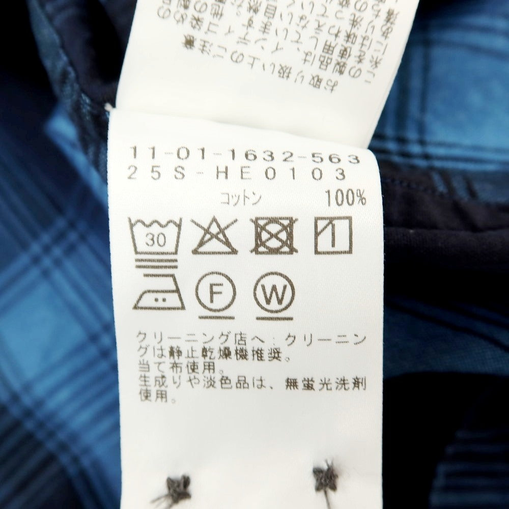 【中古】ビームス BEAMS the A コットン チェック オープンカラー 半袖シャツ ネイビーxブルー【サイズL】【 状態ランクB 】【 メンズ 】