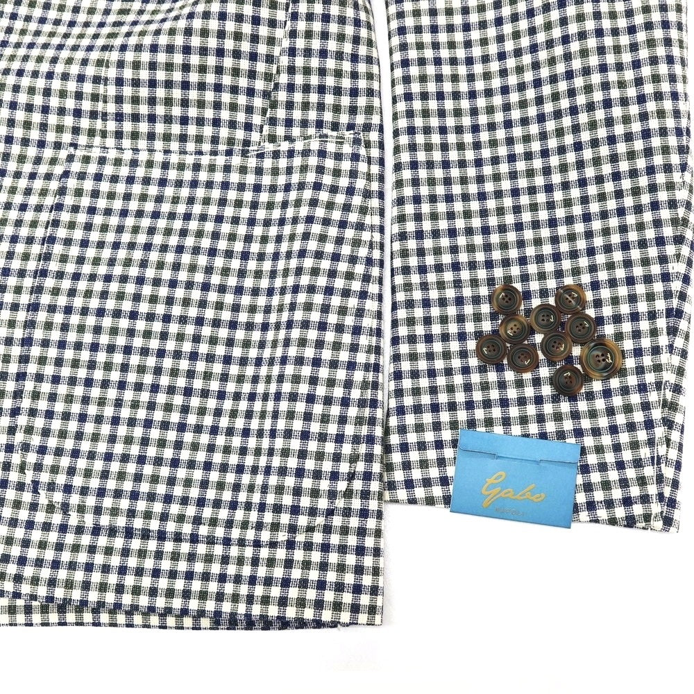 【中古】【未使用】ジアーボ ガボ Gabo NEW NAPOLI ウールシルクリネン チェック 3B テーラードジャケット ネイビーxグリーン【サイズ48】【 状態ランクS 】【 メンズ 】